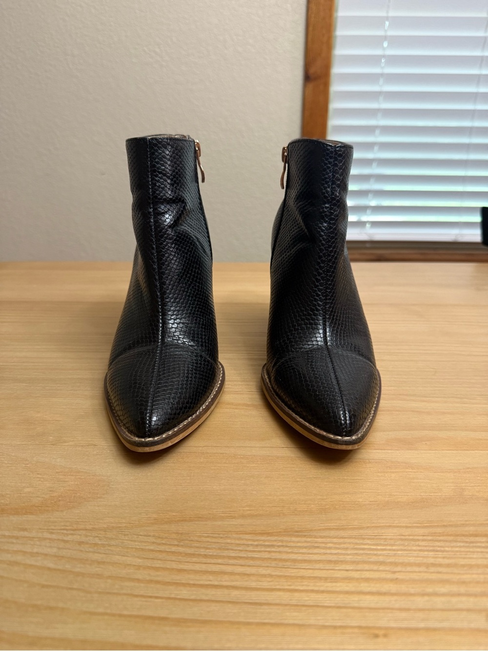 Black Textured Pointed-Toe Ankle Booties - Women's